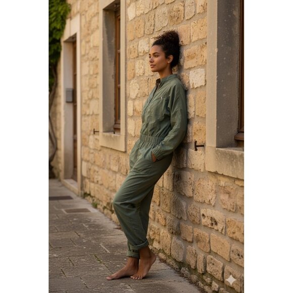 NWT Minimalist by Tamara Davydova Amelia in Olive Nylon Flight Suit Jumpsuit S - Picture 2 of 7